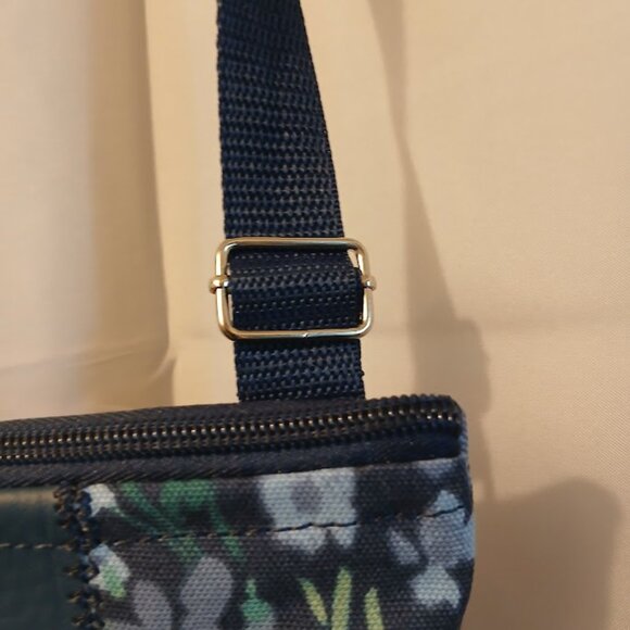 New Travel Sling Shoulder bag Blue Sage Floral Leaves Canvas Dual Zip Purse Chic - Picture 6 of 10